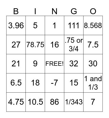 I'm Winning- Sample Assessment Bingo Card