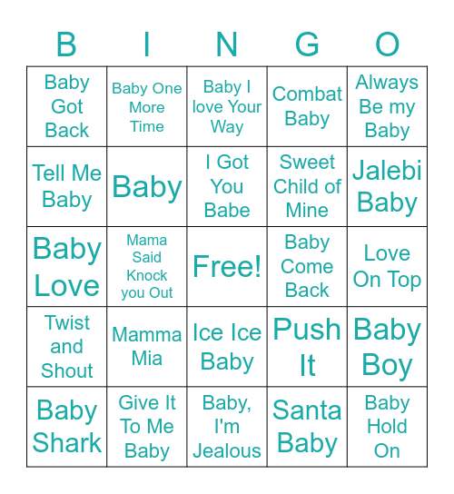 Kiran's Baby Music Bingo Card