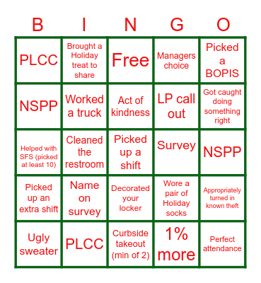 349 Christmas Bingo Card