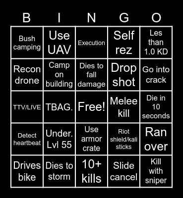 Warzone Bingo Card