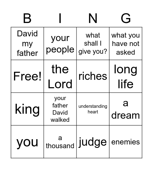 Solomon Asked for Wisdom Bingo Card