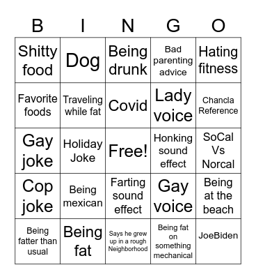 Gabriel Iglesias Bingo Card