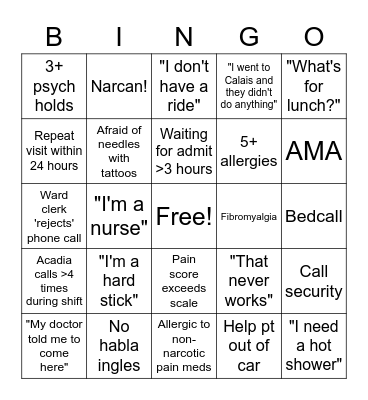 ER Bingo Vol 2 Bingo Card