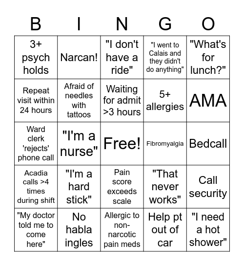 ER Bingo Vol 2 Bingo Card