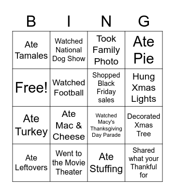Thanksgiving Bingo Card