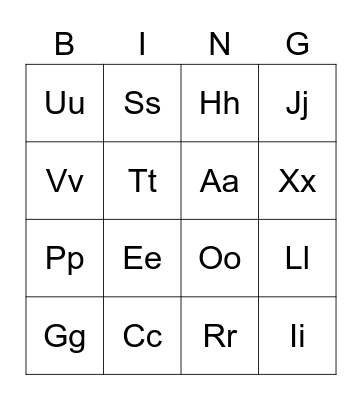 Alphabet Bingo Card