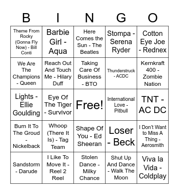 music bingo Card