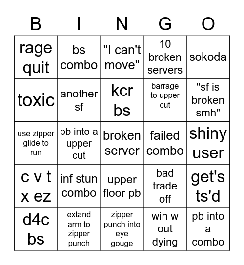 Sticky Fingers bingo! Bingo Card