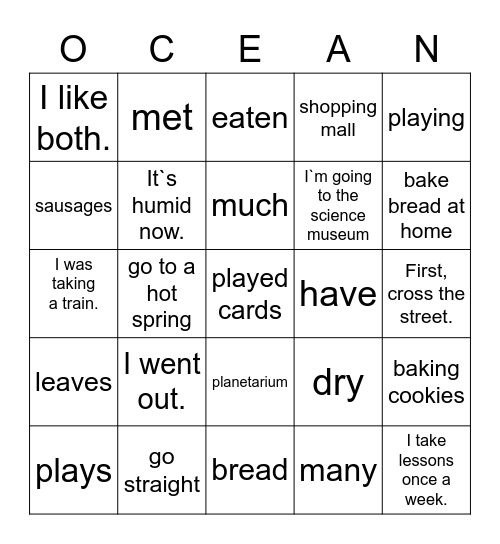 Elementary B Oceans Bingo Card