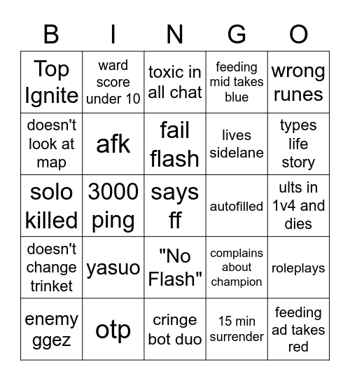 League Bingo Card