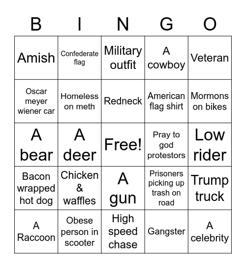 California Bingo Card