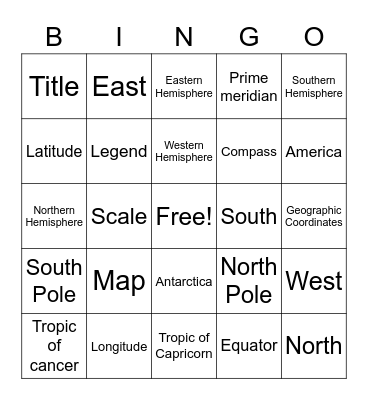 Geography Bingo Card