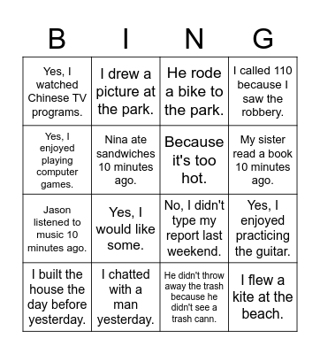 M8N ORAL TEST Bingo Card