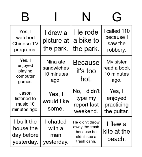 M8N ORAL TEST Bingo Card