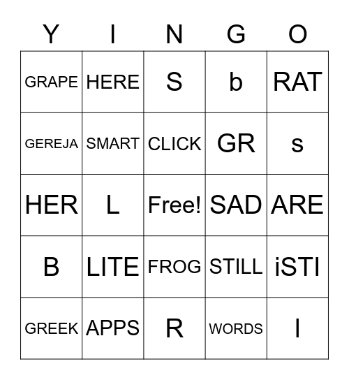 Untitled Yingo Bingo Card