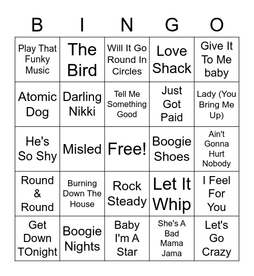 70s-80s Mix Bingo Card