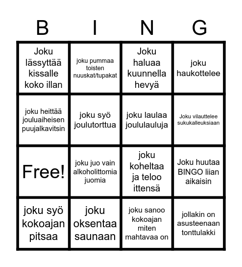 Pikkujoulubingo Card