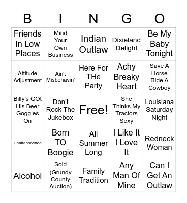 Country Hits Bingo Card