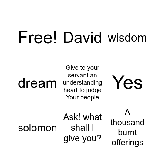 Solomon asked for wisdom Bingo Card