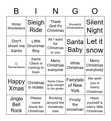 xmas Songs Bingo Card