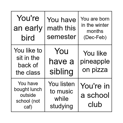 School 4 People Bingo! Bingo Card