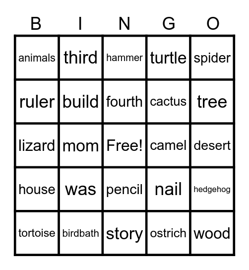Ms. R's bingo game Bingo Card