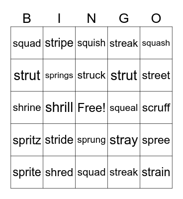 Beginning Triple Consonant Blends Bingo Card