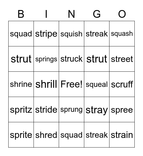 Beginning Triple Consonant Blends Bingo Card