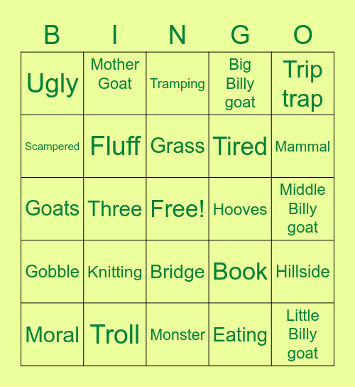 3 Billy Goats Gruff Bingo Card
