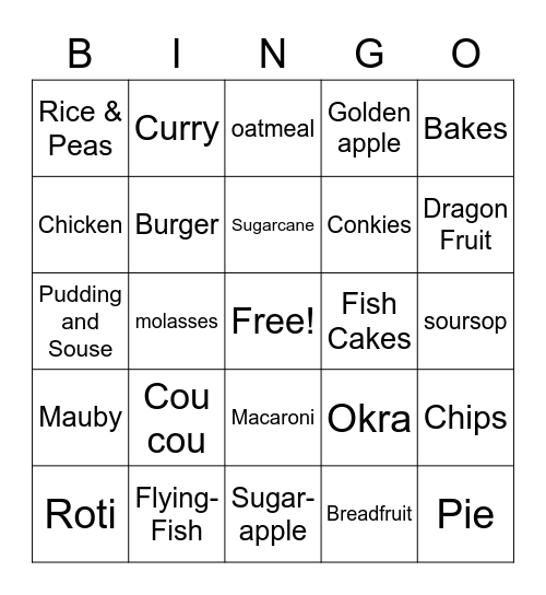 Bajan Cuisine Bingo Card