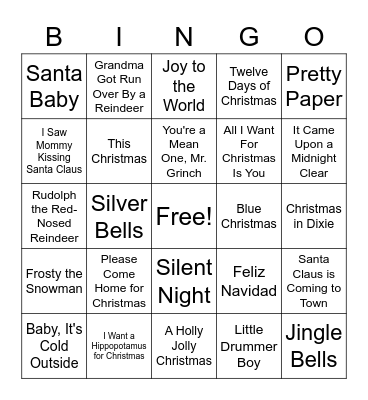 Christmas Songs Bingo Card