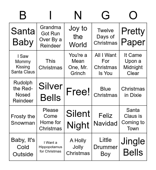 Christmas Songs Bingo Card