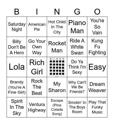 70s POP Bingo Card