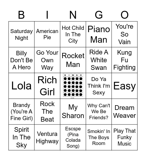 70s POP Bingo Card