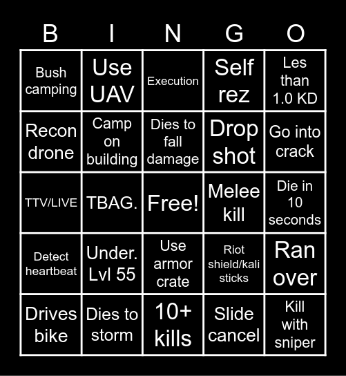 Warzone Bingo Card