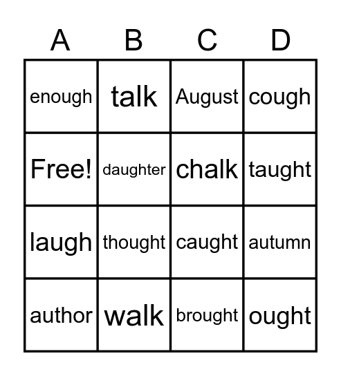 Memory Words Lesson 1-5 Bingo Card