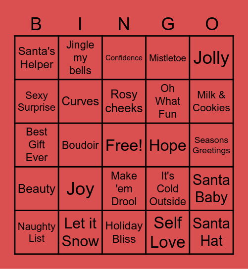 Sexy Holiday Card Bingo Card