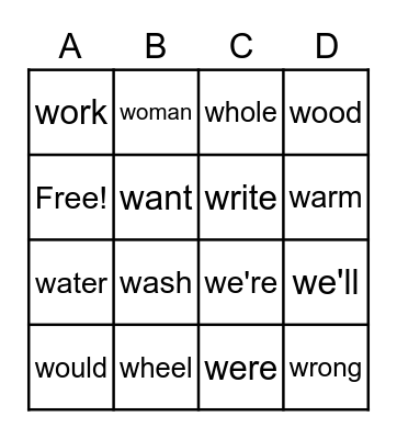 Memory Words Lesson 11-15 Bingo Card