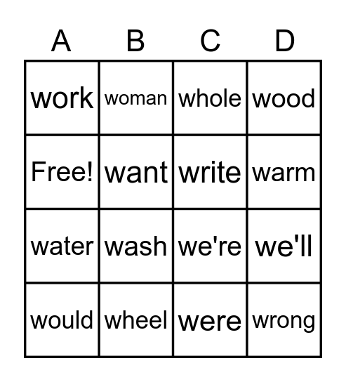 Memory Words Lesson 11-15 Bingo Card