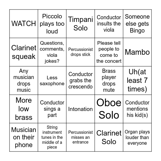 Band Bingo Card