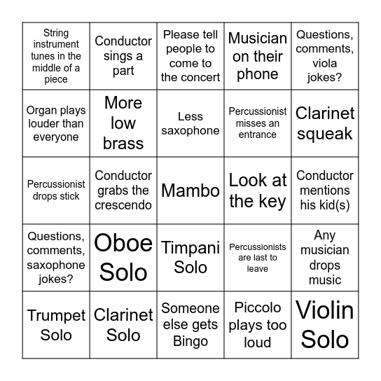 Band Bingo Card