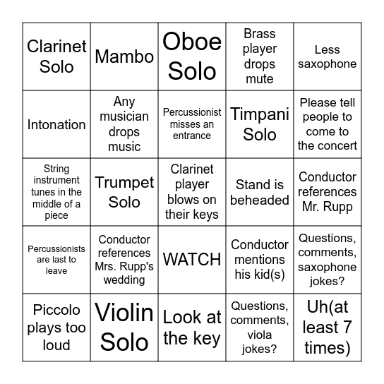 Band Bingo Card