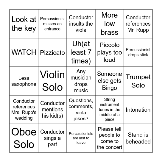 Band Bingo Card