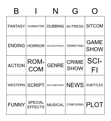 FILMS AND SHOWS Bingo Card