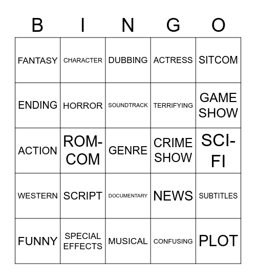 FILMS AND SHOWS Bingo Card