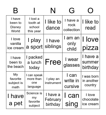 Who Am I? Bingo Card