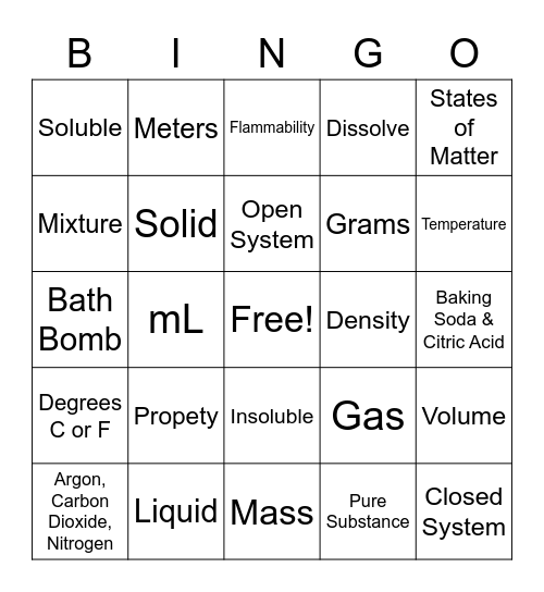 Bath Bomb BINGO Card