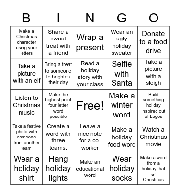 Holiday Scrabble Bingo Card