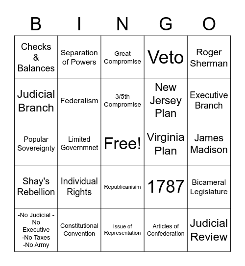 Establishing A New Government Bingo Card