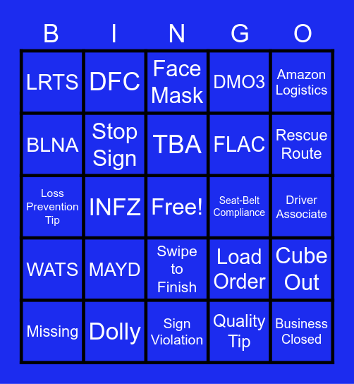 Peak Season Bingo Card